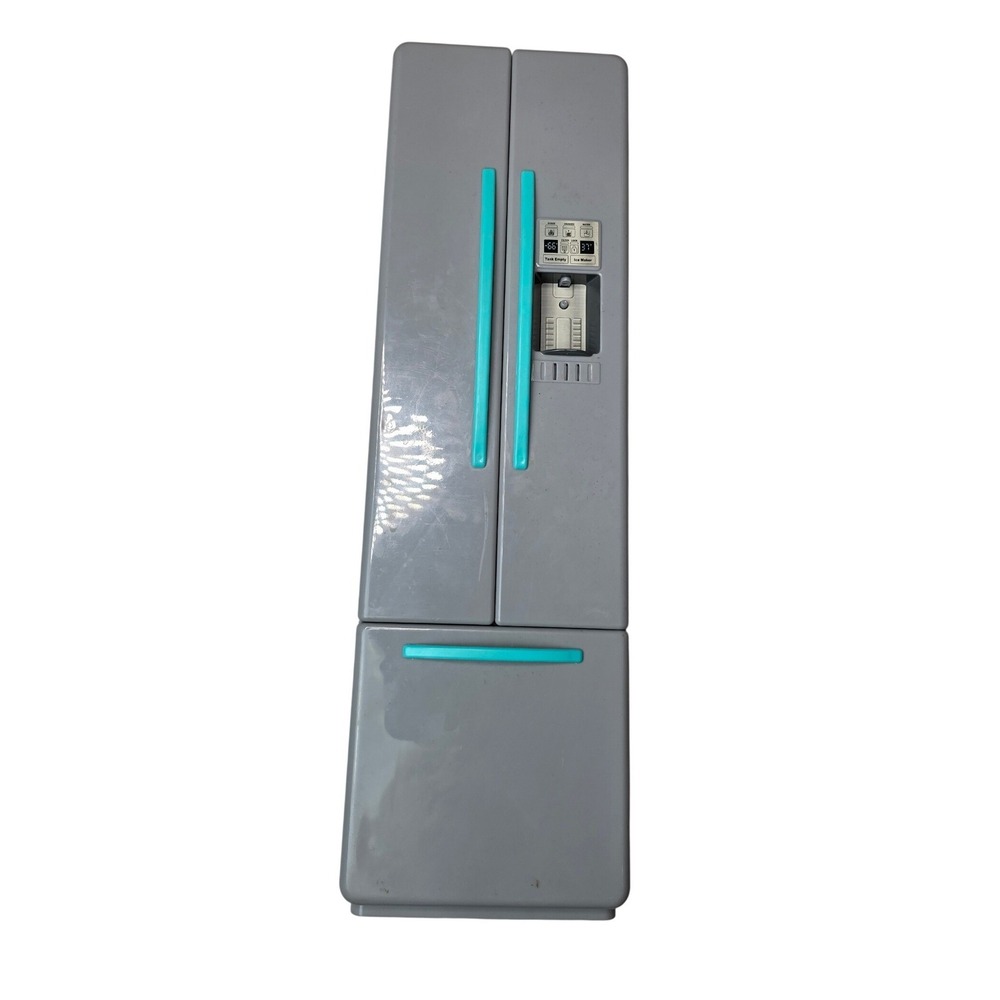 Grey Toy Refrigerator for‎ 18 inch Dolls French Door Fridge Bottom Freezer   A4